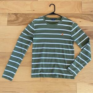 Ralph Lauren Sport Cotton Green/White Stripe Long Sleeve T-Shirt Classic Comfort